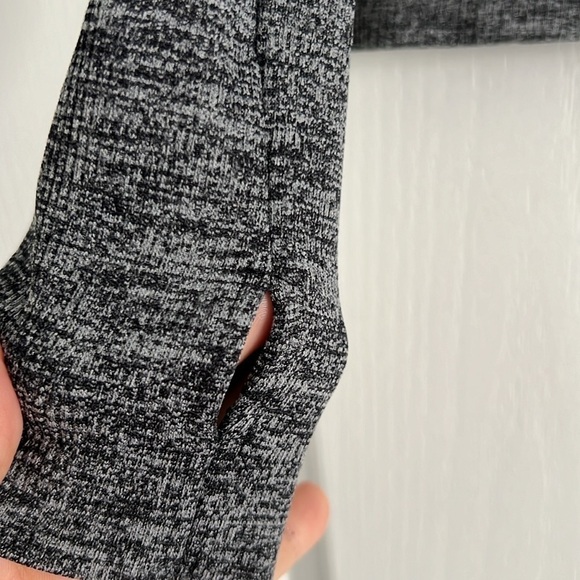 Fitted black & grey marl zip up athletic spandex jacket Large thumbholes - Picture 9 of 12